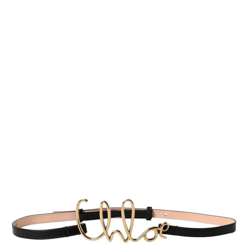 CHLOÉ Iconic Leather Belt Gold-tone Hardware In Black Product Image