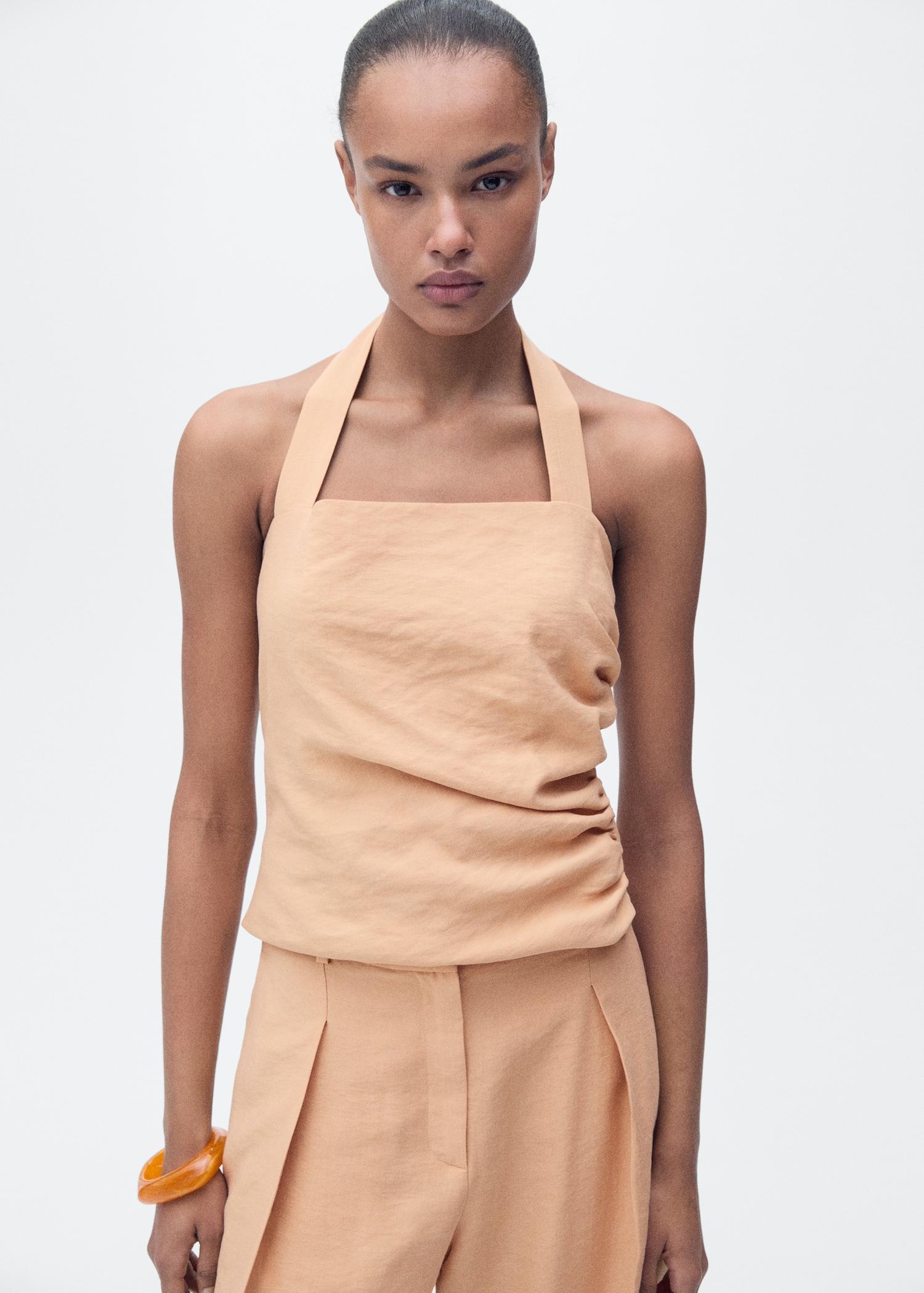 Lyocell top with gathered detail - Women | MANGO USA Product Image