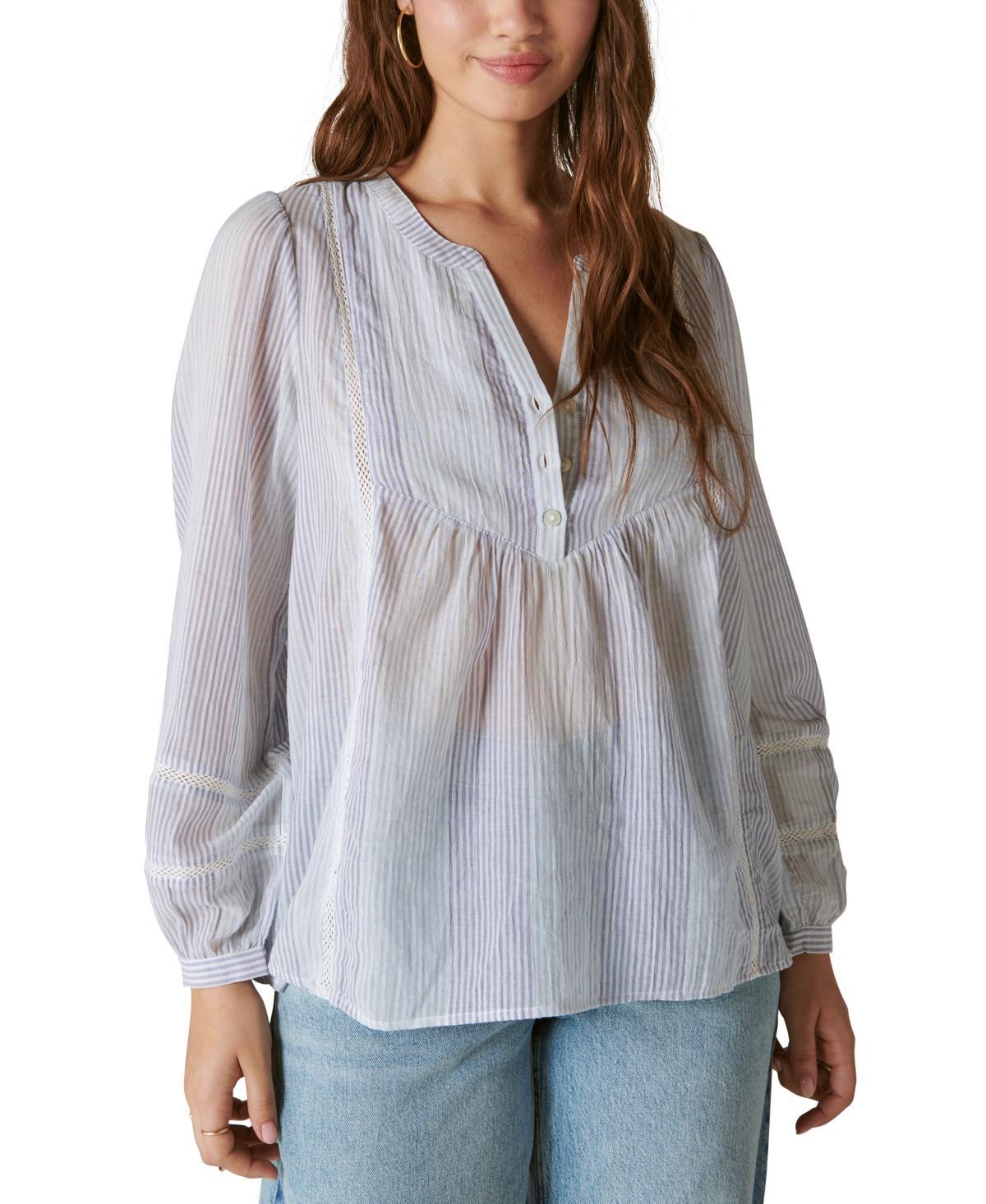 Lucky Brand Smocked Button Through Blouse (Whisper White ) Women's Clothing Product Image