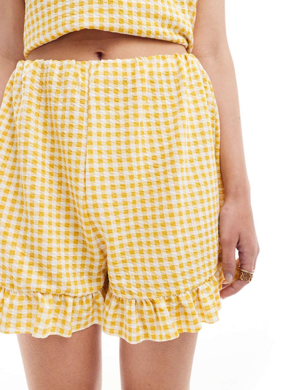 ASOS DESIGN frill hem short in lemon gingham - part of a set Product Image