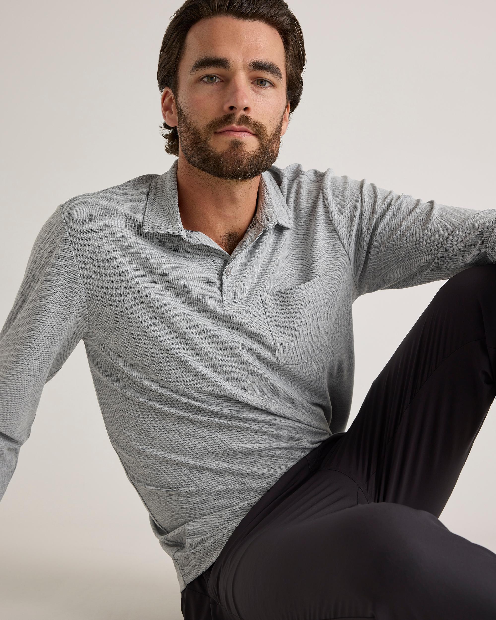 Quince | Men's ProPique Performance Long Sleeve Polo Recycled Polyester Product Image