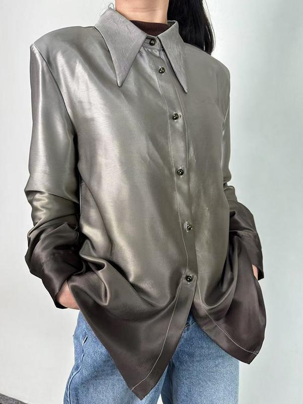 Long Sleeves Buttoned Gradient Lapel Blouses&Shirts Tops Product Image
