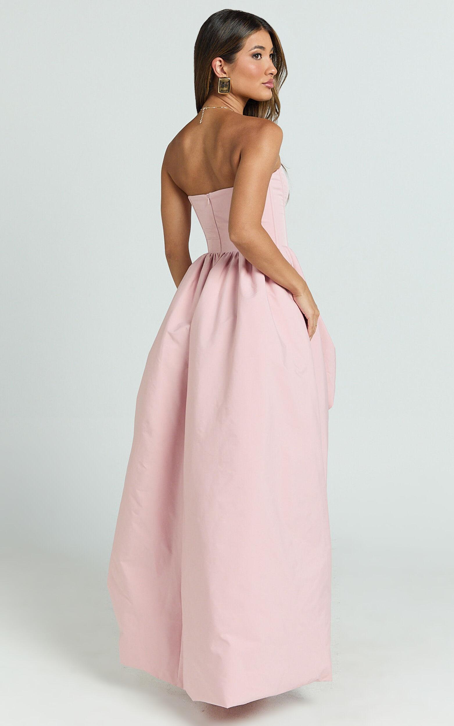 Seraphina Maxi Dress - Strapless Asymmetrical Bubble Hem Dress in Pink Product Image