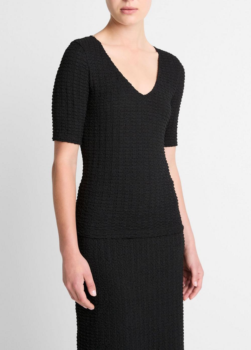 Womens Smocked Elbow-Sleeve V-Neck Top, Black, Size S Vince Product Image