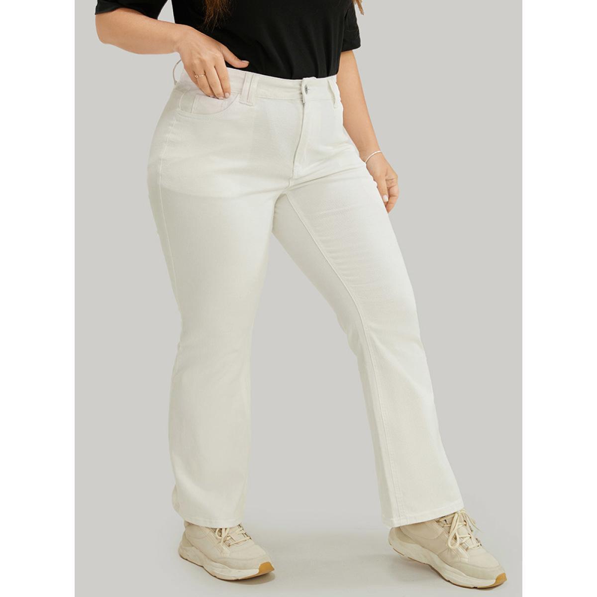 Plus Size Slightly Stretchy High Rise White Wash Bootcut Jeans Women Ivory Casual Plain Pocket Low stretch Pocket Jeans BloomChic 14/1X Product Image
