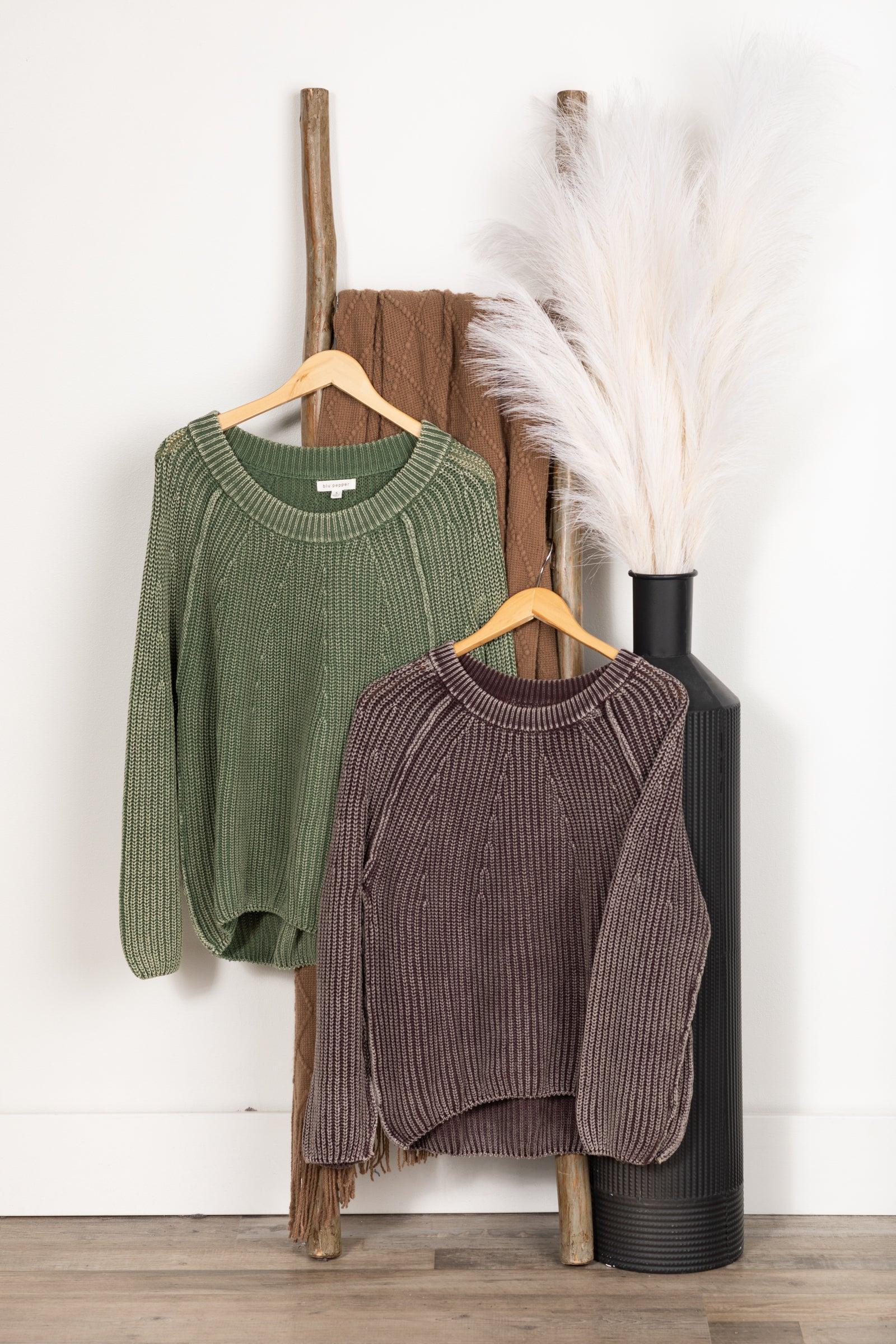Washed Crewneck Knit Pullover Sweater Product Image