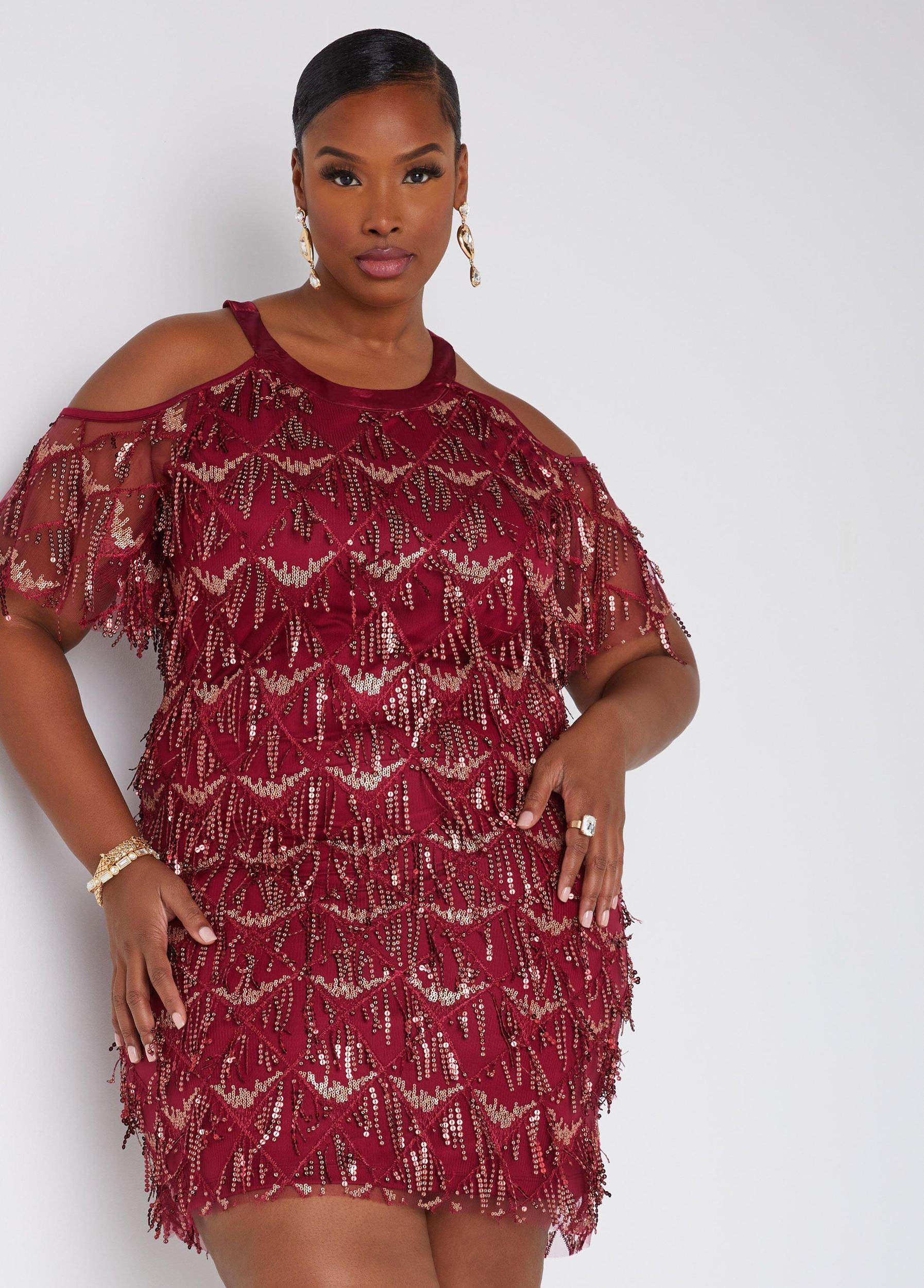 Plus Size Embellished Cold Shoulder Dress Ashley Stewart Product Image
