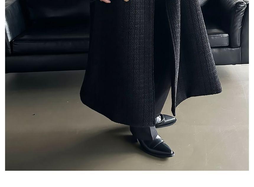 Lapel Collar Plain Double Breasted Long Coat Product Image