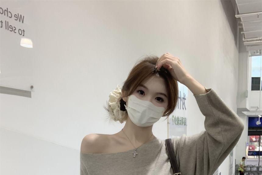 Long Sleeve One Shoulder Plain Knit Oversized Top Product Image
