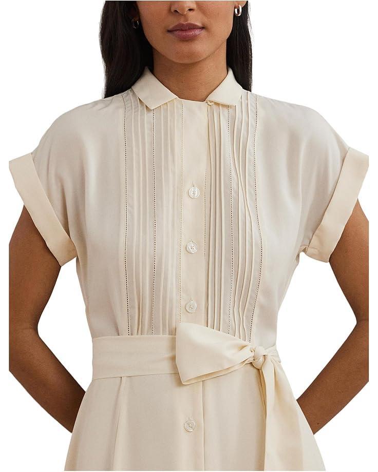 Polka-Dot Belted Crepe Tie-Neck Dress Product Image