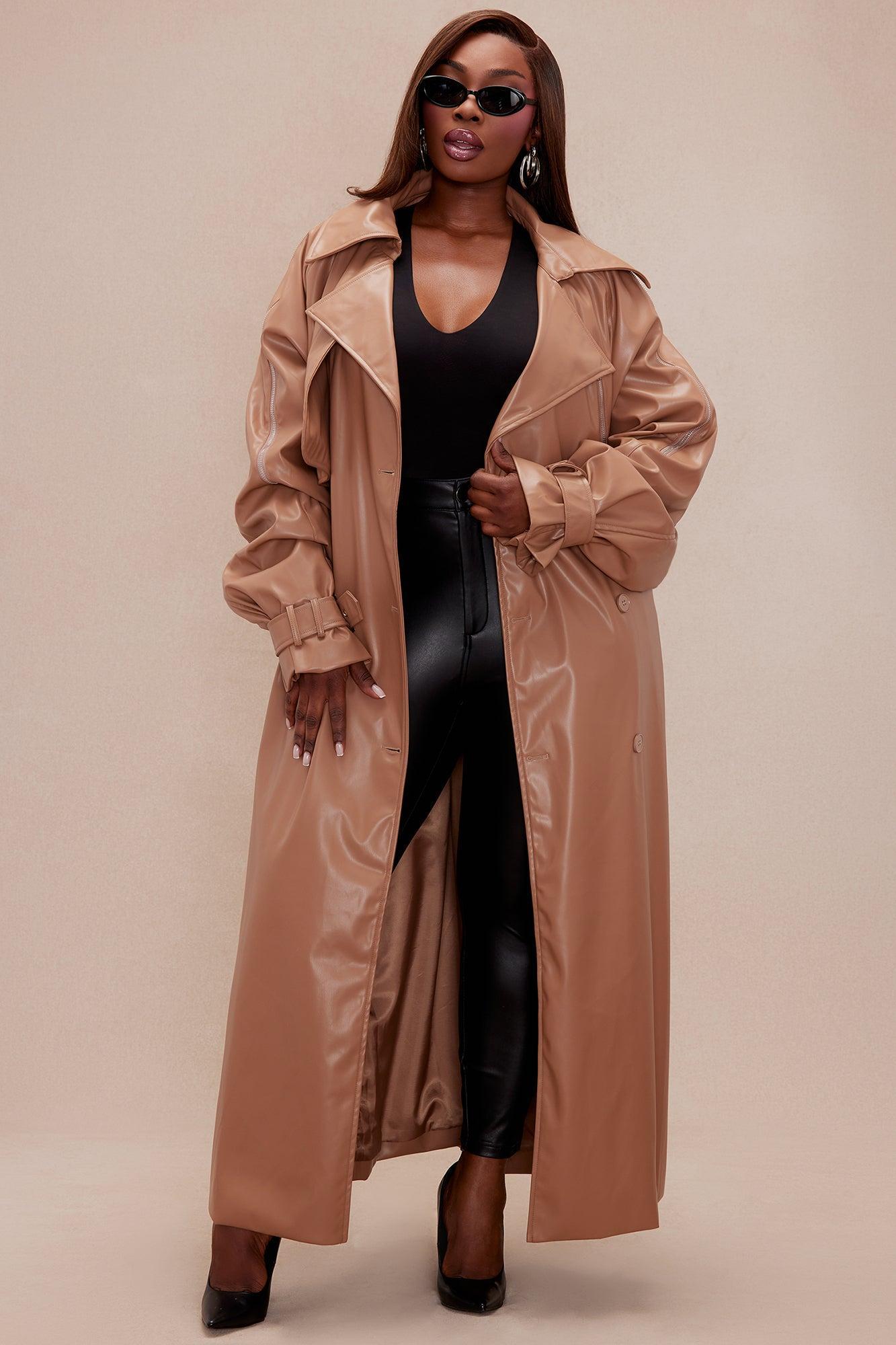 Kendra Faux Leather Trench Coat - Camel Product Image