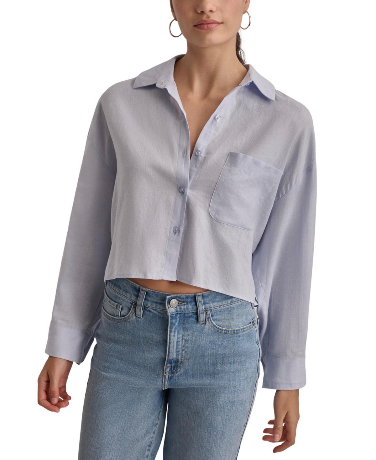 Dkny Jeans Womens Oversized Cropped Button-Front Shirt Product Image