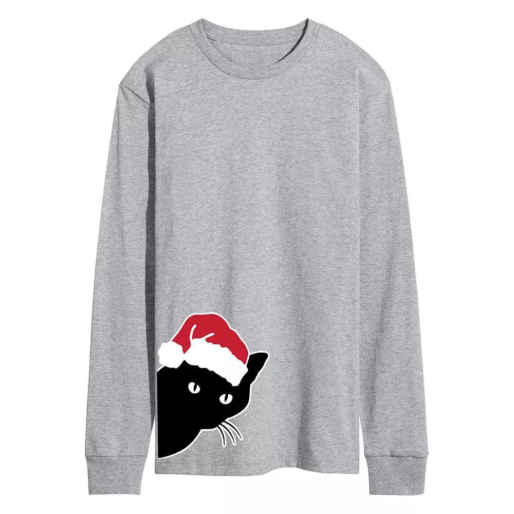Men's Peeking Cat Long Sleeve Tee, Size: XL, Gray Product Image