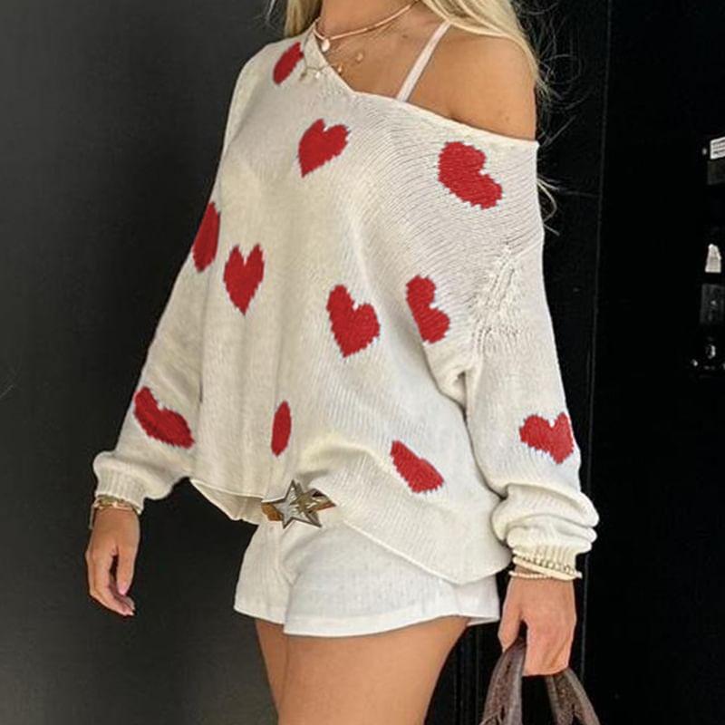 Asymmetrical Heart Jacquard Sweater Product Image