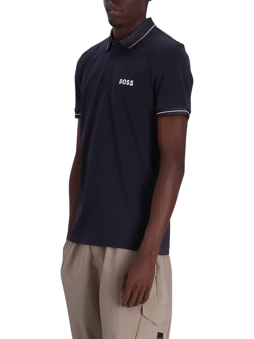 HUGO BOSS Paule 1 Stripe-trim Polo Shirt In Black Product Image