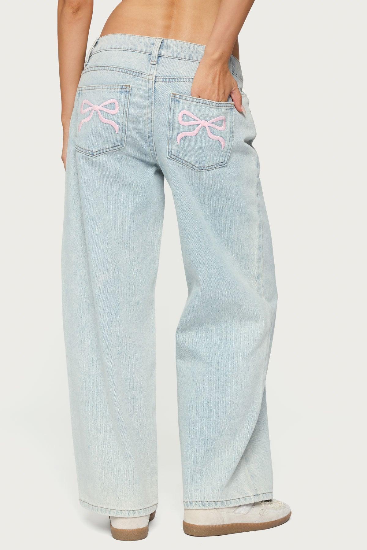 Petite Bow Pocket Relaxed Jeans Product Image