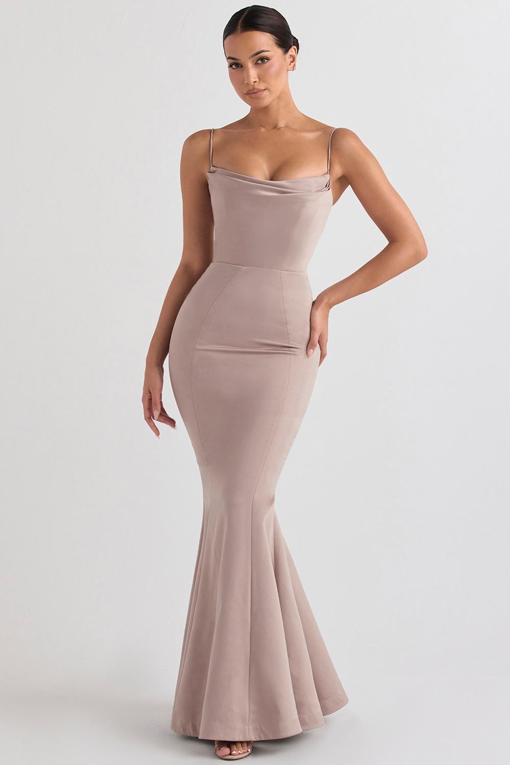 Violette Mushroom Satin Fishtail Gown Product Image
