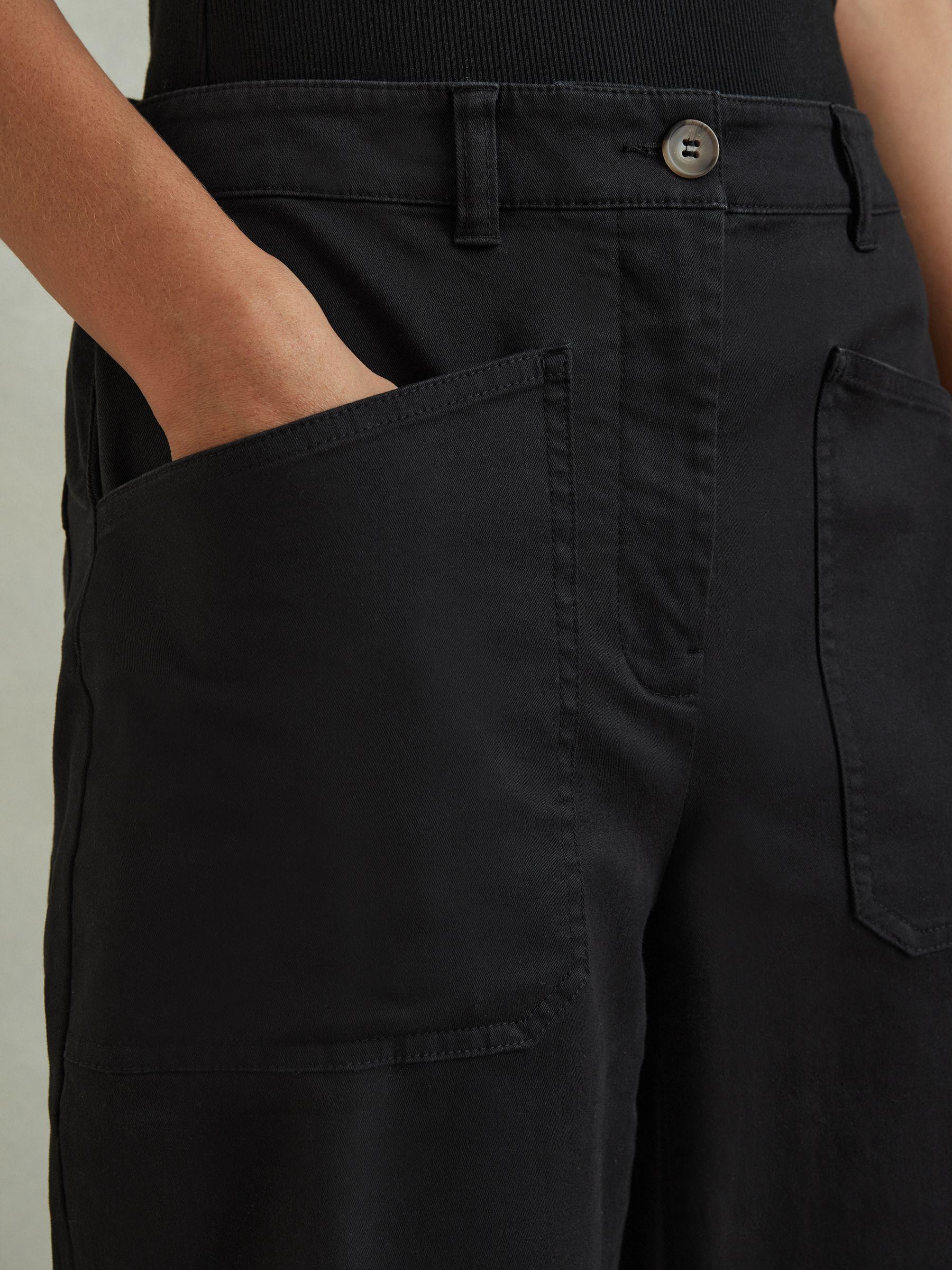 Cotton Blend Barrel Leg Trousers in Washed Black Product Image