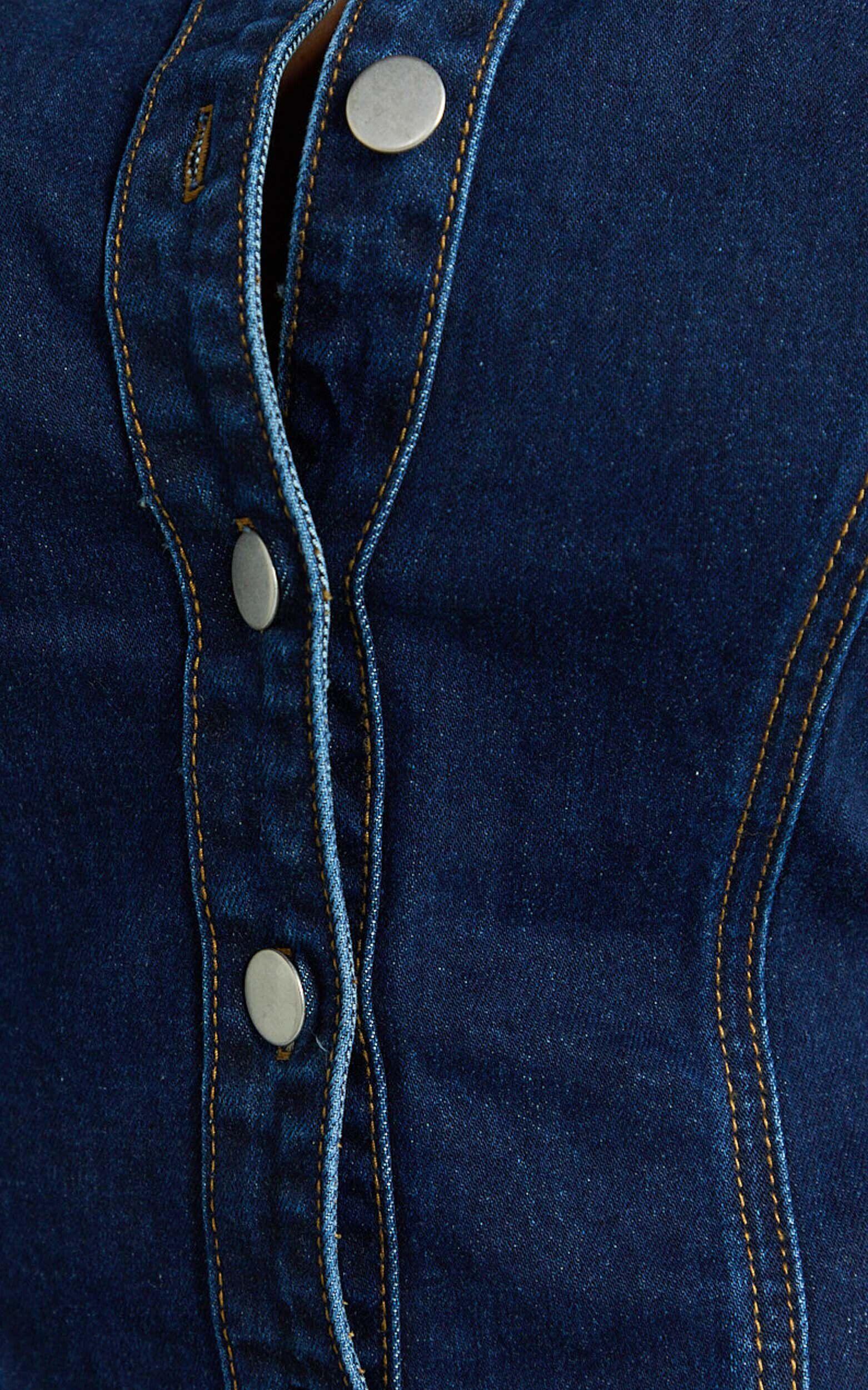 Paige Top - Button Down Short Sleeve Denim Top in Dark Blue Wash Product Image