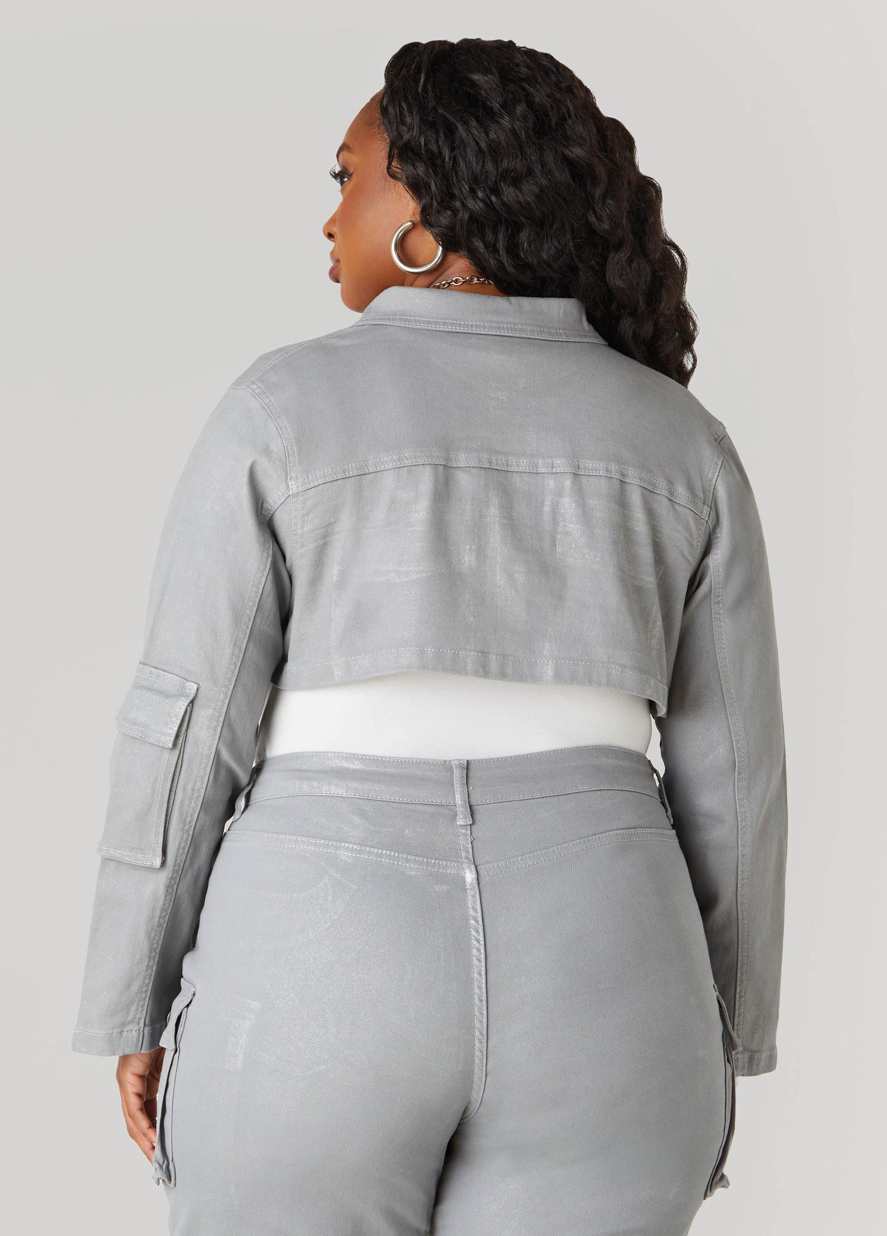 Coated Cropped Denim Jacket Product Image