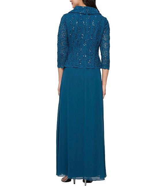 Alex Evenings 3/4 Sleeve Portrait Collar Chiffon Lace Gown Product Image