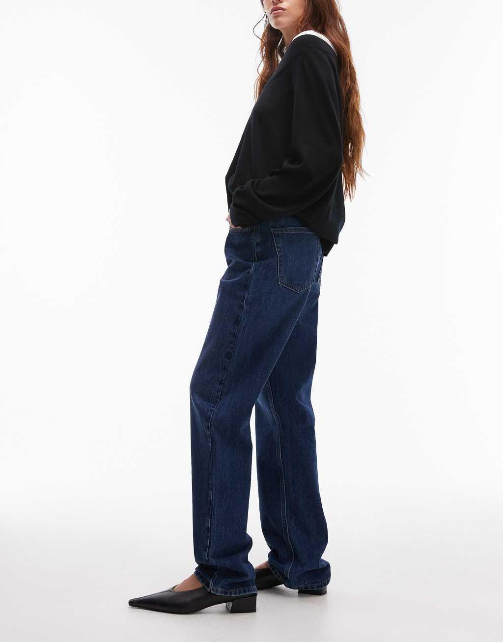 Topshop Kort high rise straight jeans in rich blue Product Image