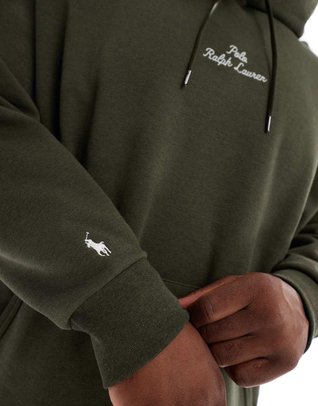 Polo Ralph Lauren Big & Tall central script logo double knit hoodie in dark green heather Product Image