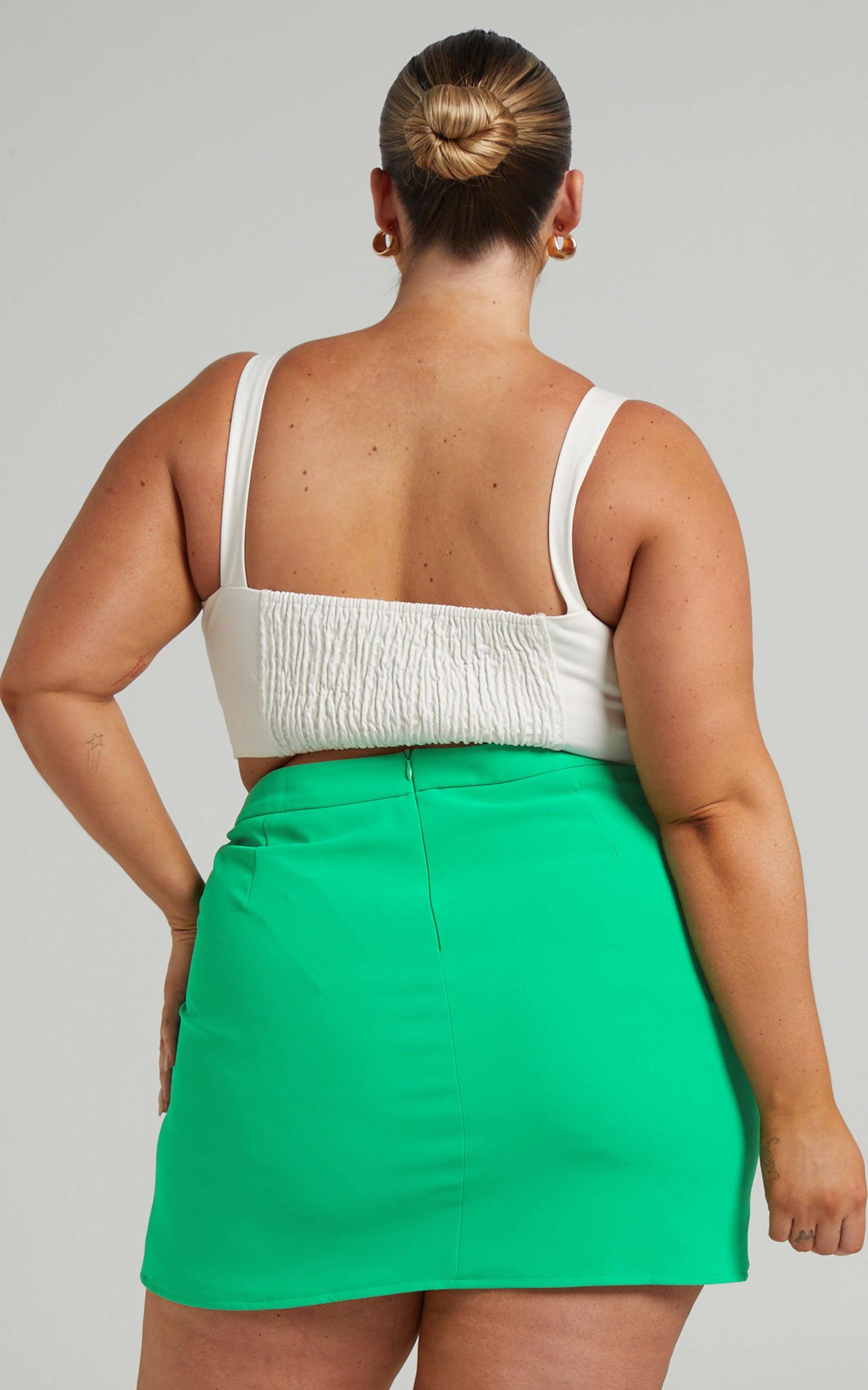 Evelenna Mini Skirt - High Waisted Split Skirt in Green Product Image