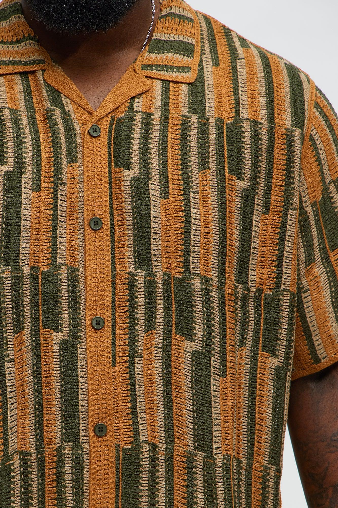 Victor Crochet Cuban Collar Button Down Shirt - Multi Color Product Image