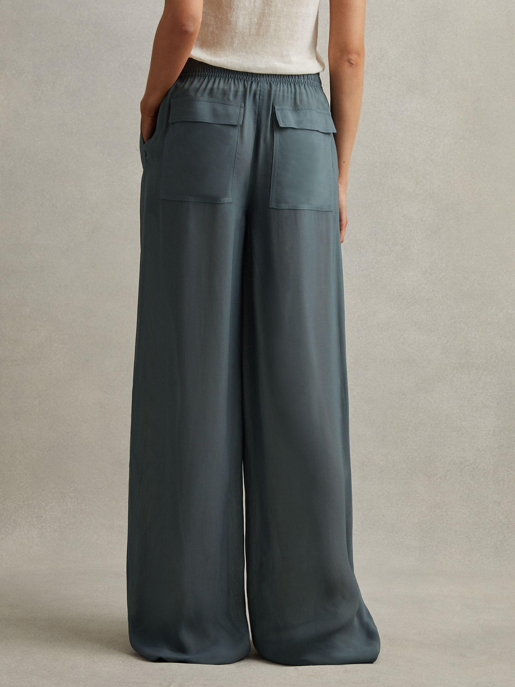 Drawstring Zip-Front Wide Leg Trousers in Blue Product Image
