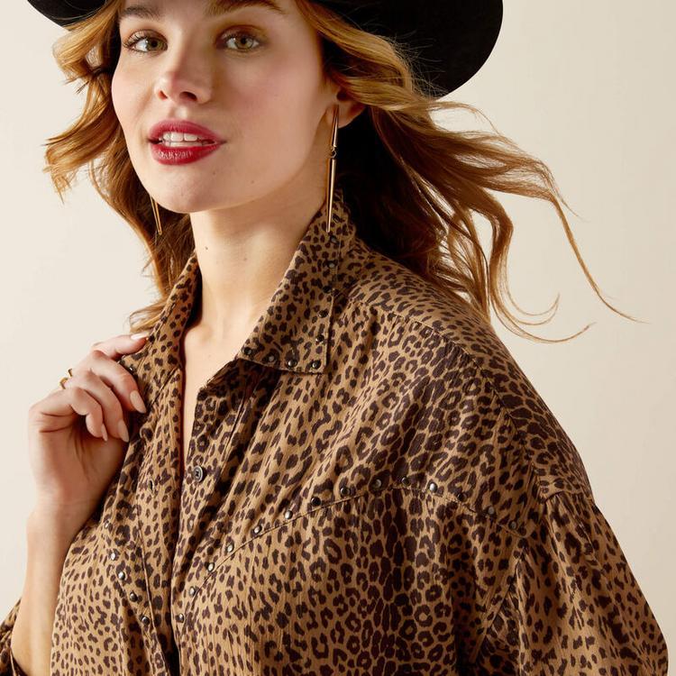 Ariat® Ladies' L/S Relaxed Mole Leopard Print Button Shirt Product Image