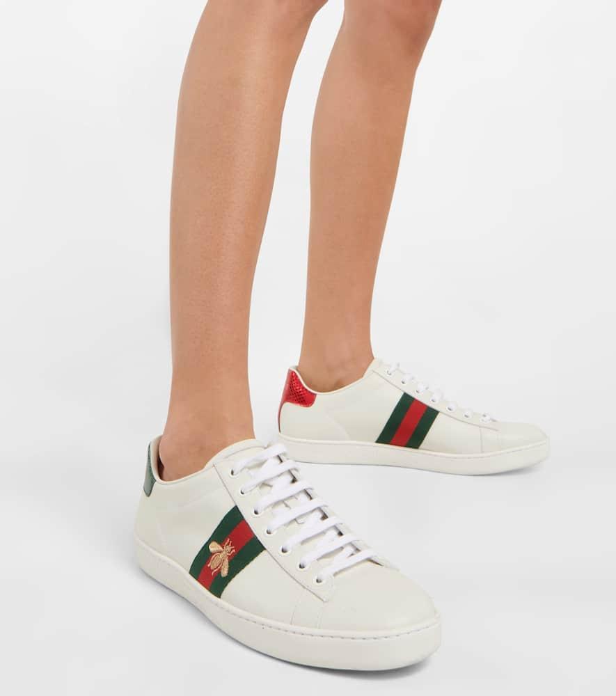 GUCCI Ace Watersnake-trimmed Embroidered Leather Sneakers In White Product Image