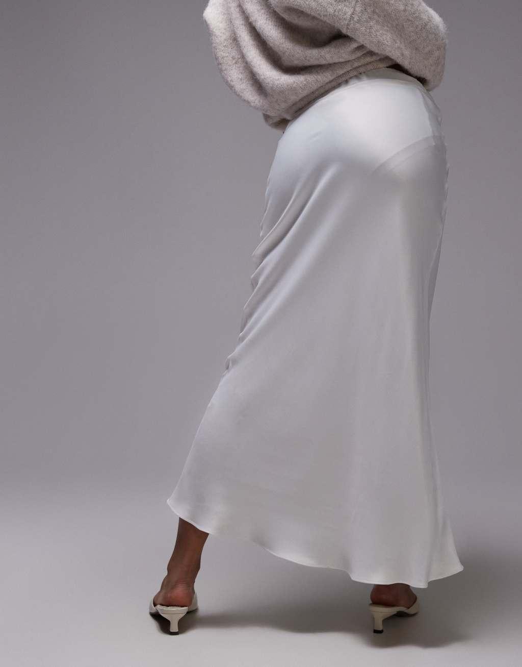 Topshop petite bias skirt with drawstring waist panel in ivory Product Image