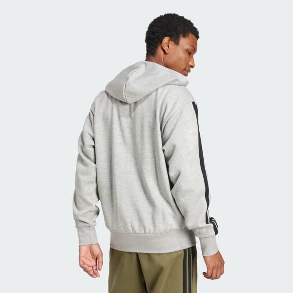 Men's adidas Essentials 3-Stripes Fleece Sportswear Zip Front Hoodie, Size: Medium, Medium Grey Grey Product Image