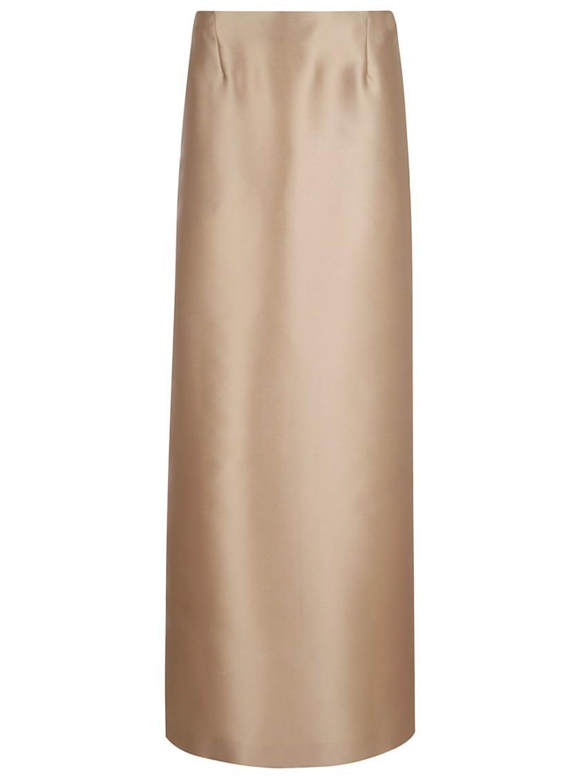 ALBERTA FERRETTI High-waisted Maxi Length Satin Finish Skirt In Beige Product Image