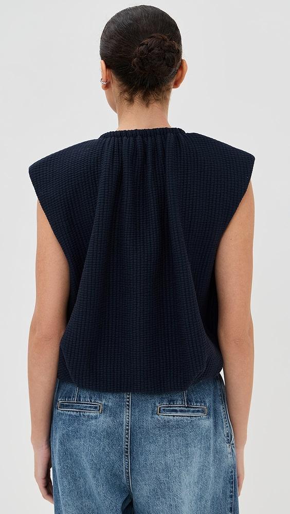 Tibi Quilted Waffle Shirred Neck Top | Shopbop Product Image