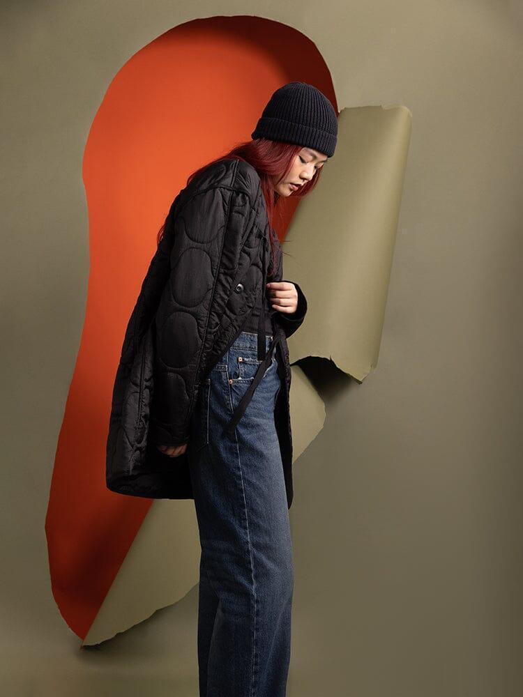 WOMEN'S MIXED MEDIA QUILTED LONG LINER - BLACK / M Product Image