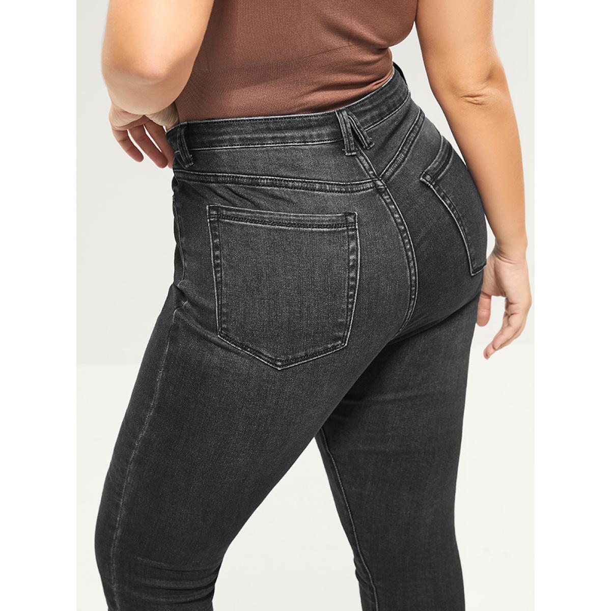 Plus Size Skinny Extremely Stretchy High Rise Medium Wash Sculpt Waist Jeans Women Black Casual Plain Tummy control Super stretch Slanted pocket Jeans BloomChic 26/4X Product Image