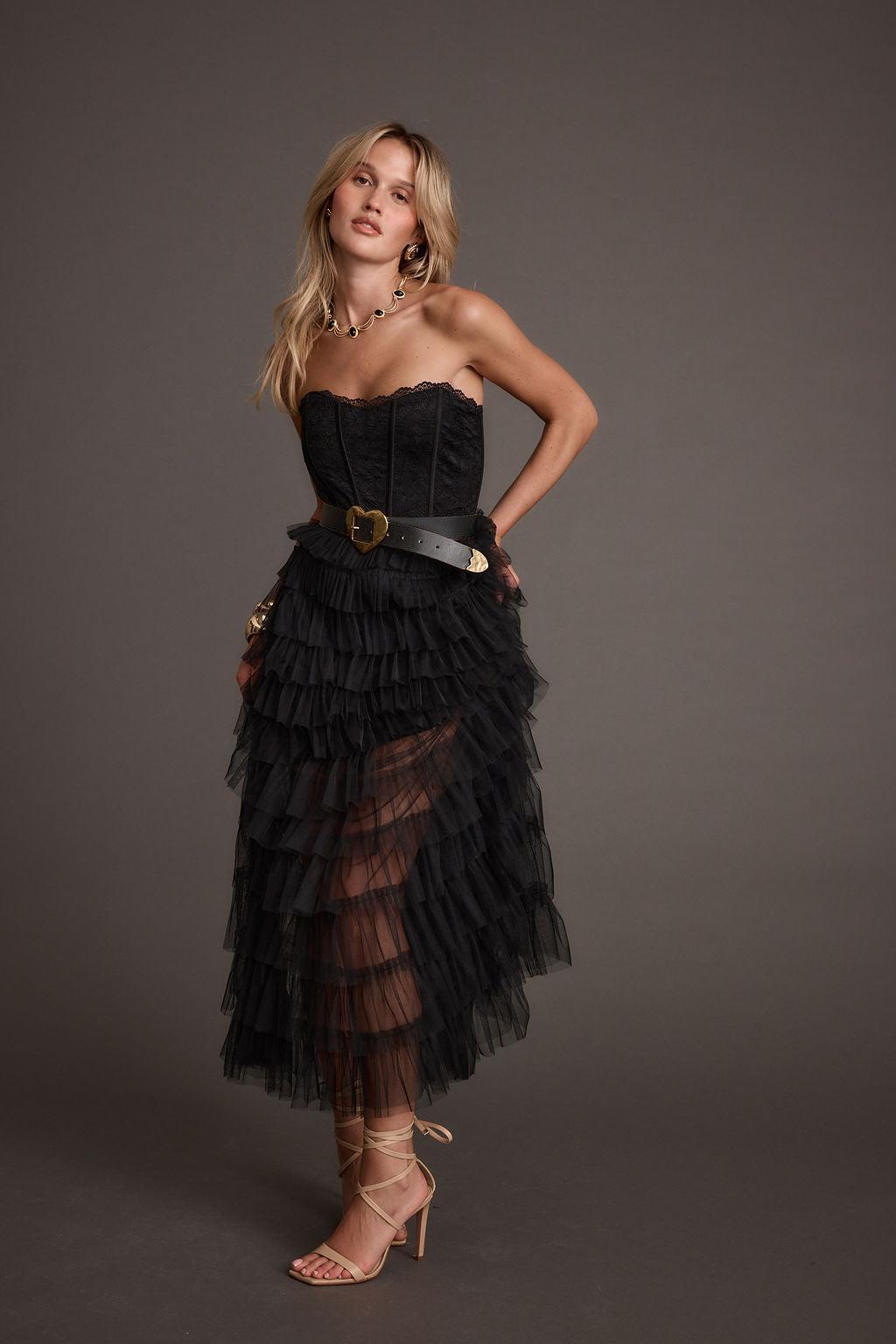Esme Black Tulle Strapless Maxi Dress Product Image