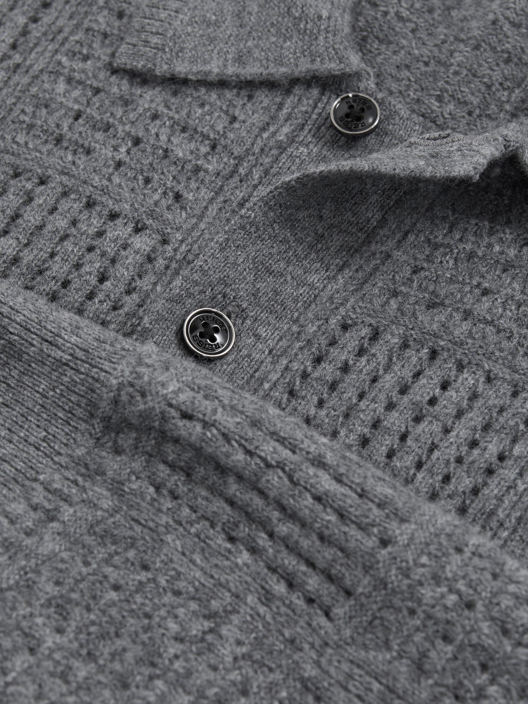 Wool Button Through Pointelle Shirt in Mid Grey Product Image
