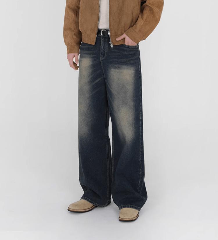 RT No. 10958 WASHED BLUE DENIM RELAX STRAIGHT JEANS Product Image