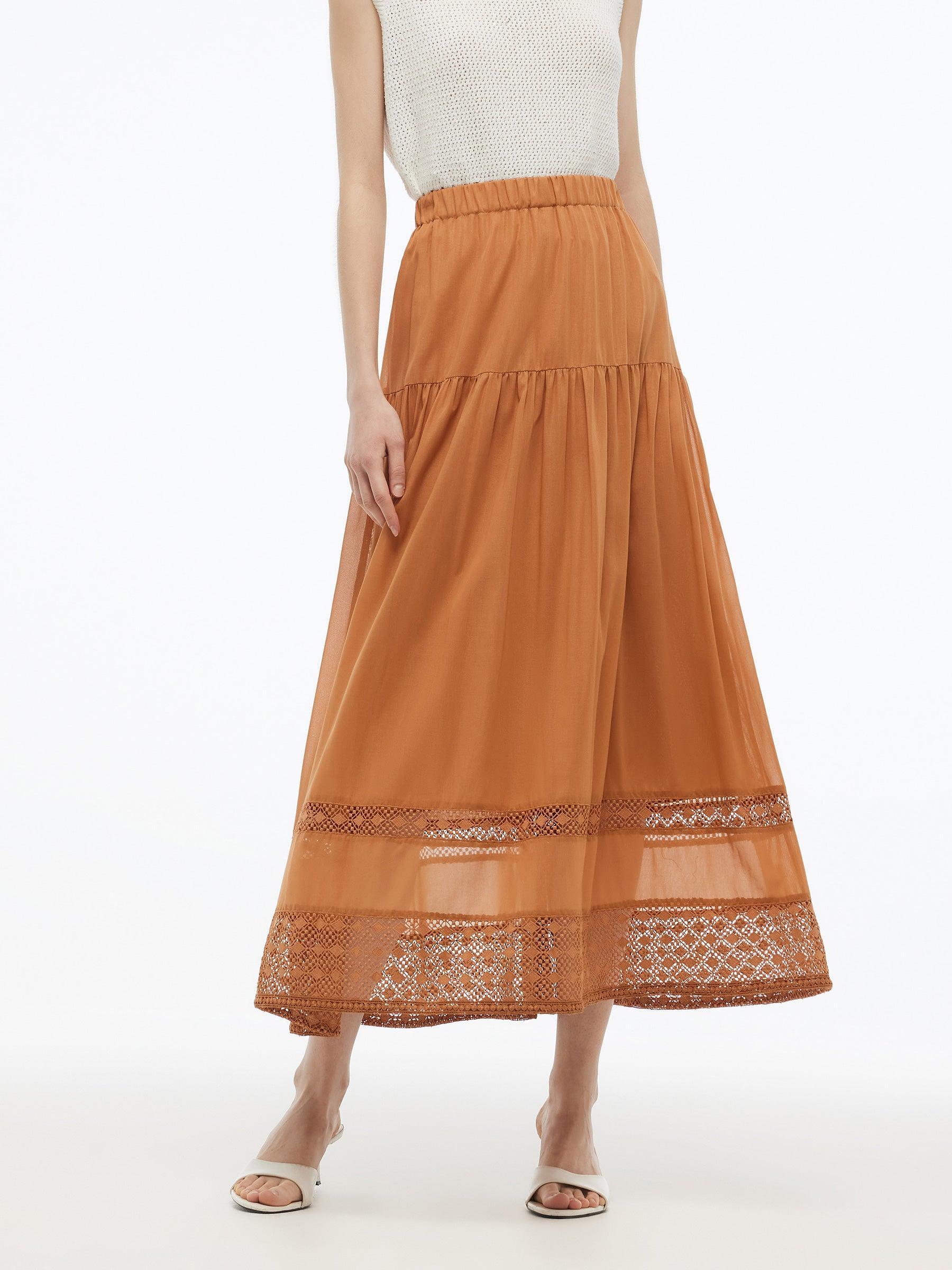 100% Cotton Patchwork Lace Embroidered Women Skirt Product Image