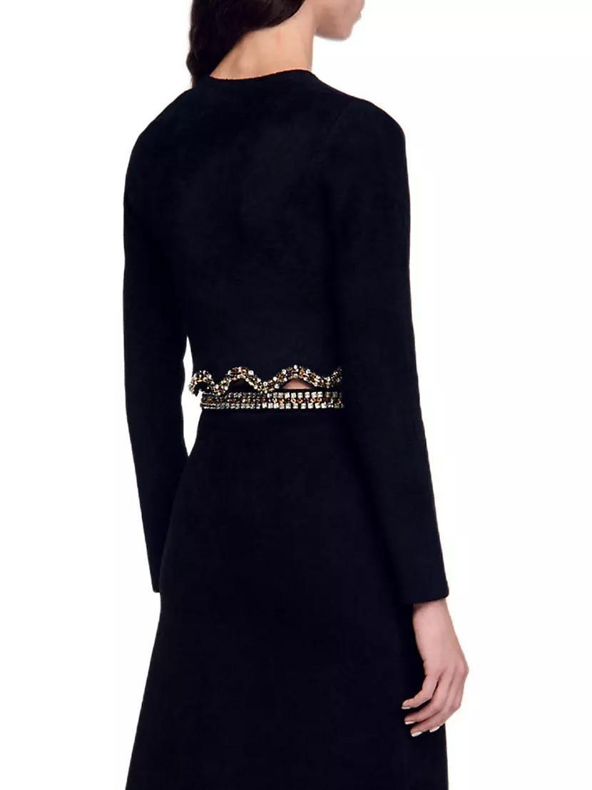 Short Rhinestone Velvet Knit Cardigan Product Image