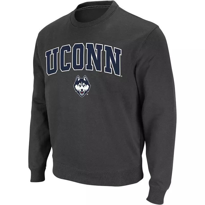 Men's Colosseum Charcoal UConn Huskies Arch & Logo Crew Neck Sweatshirt, Size: Medium Product Image