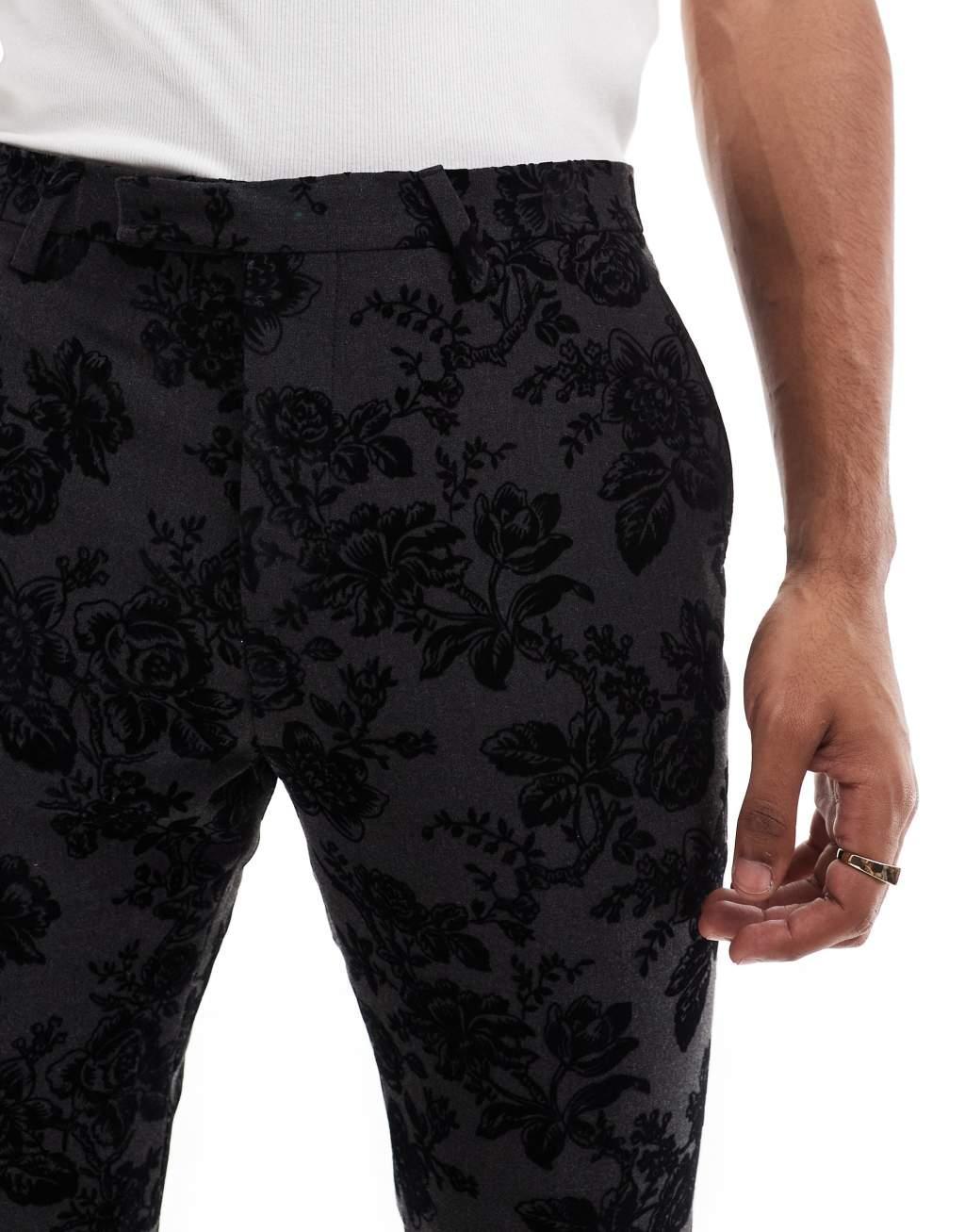 Twisted Tailor Fleet suit pants in black and charcoal floral - part of a set Product Image