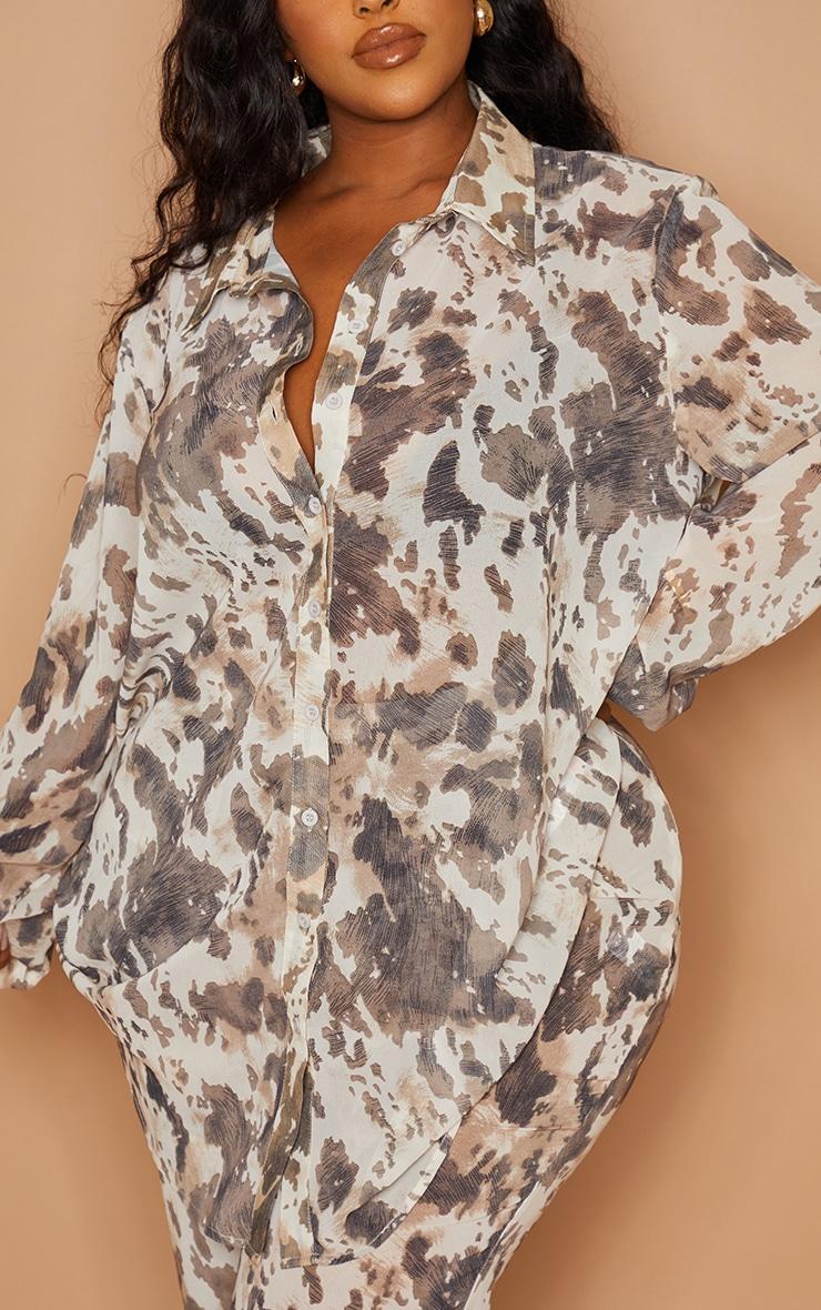 Plus Brown Cow Print Beach Shirt Product Image