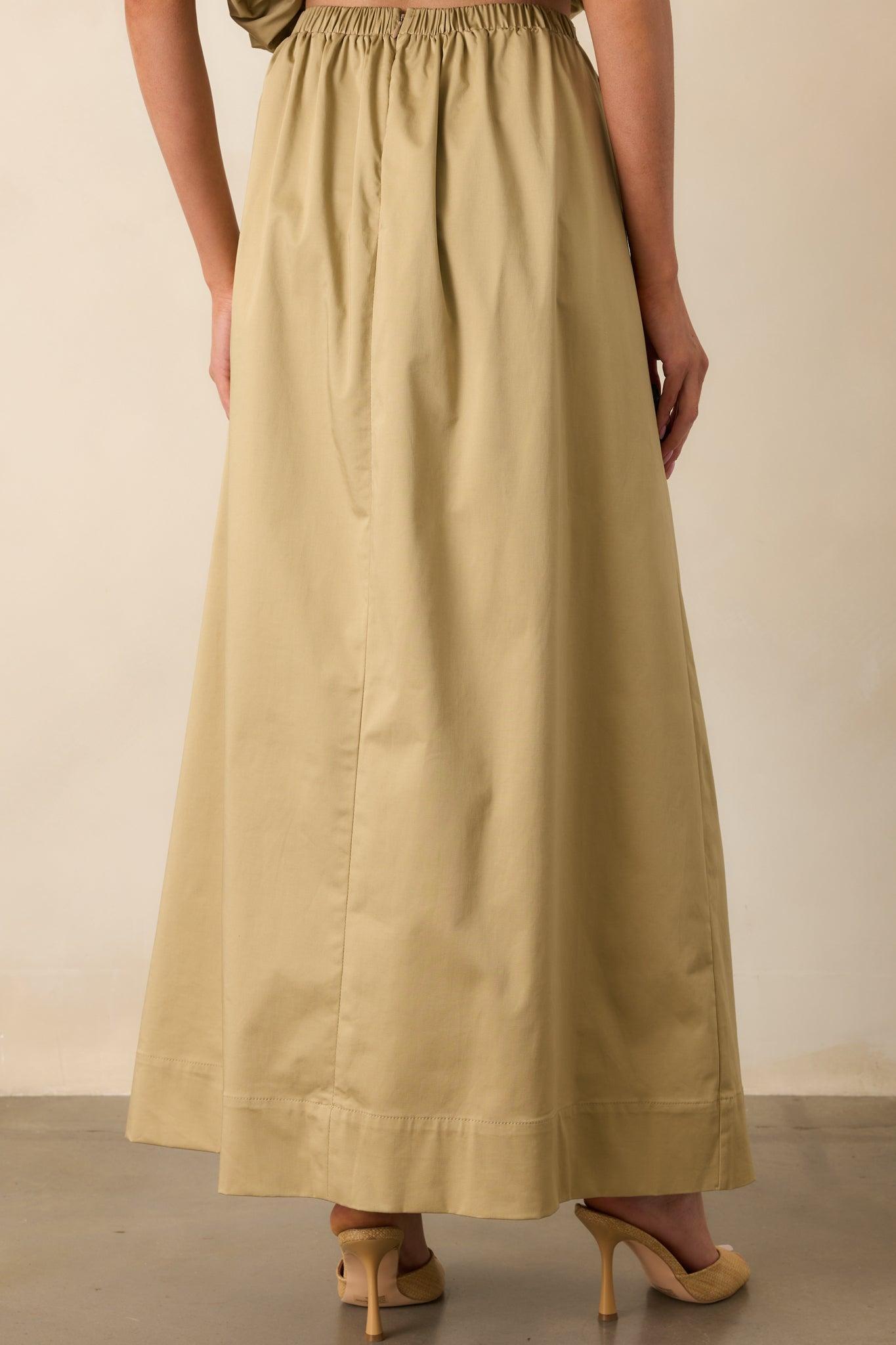 Get My Good Side Tan Ruched Drape Maxi Skirt Product Image