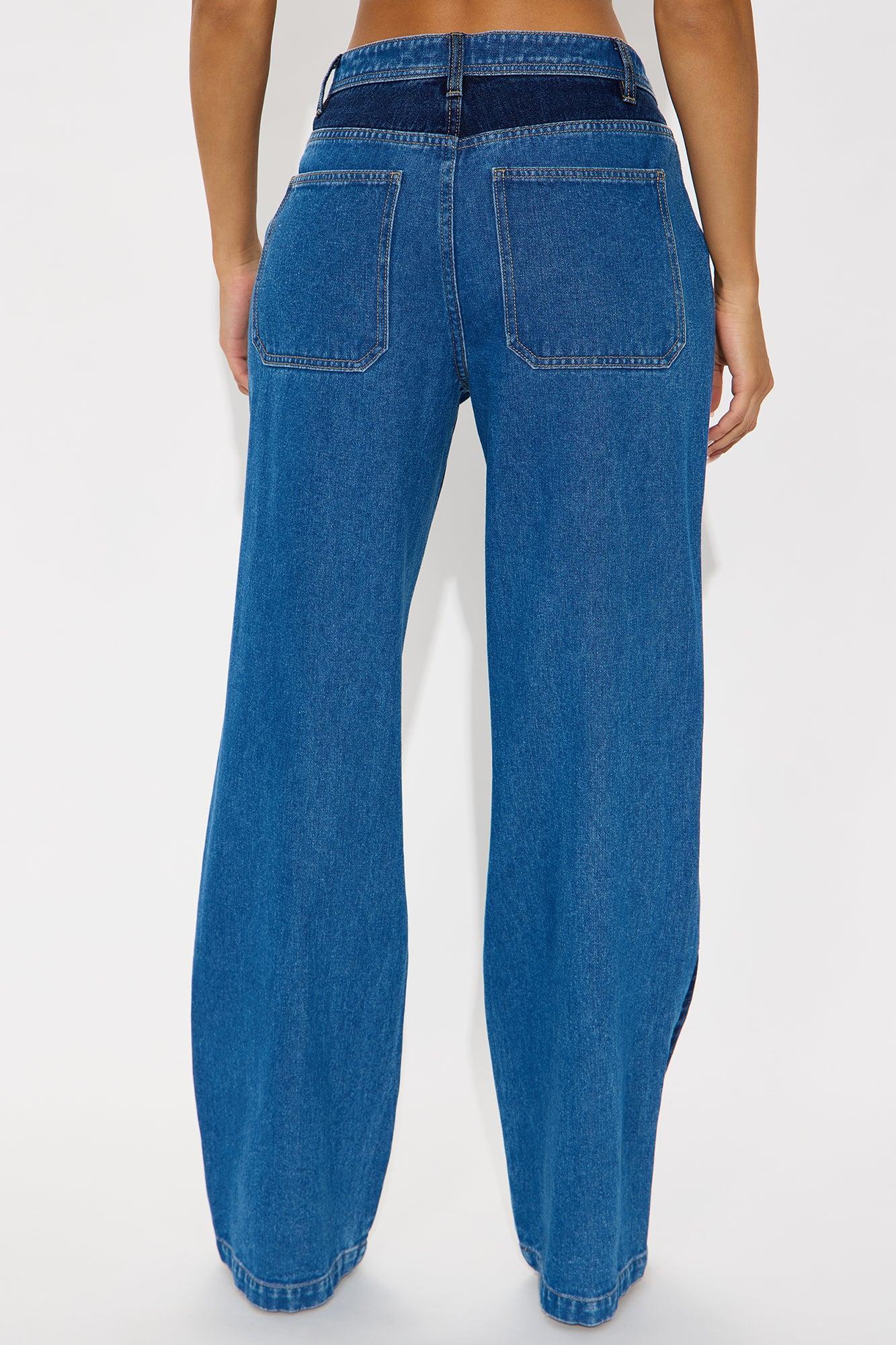 Payton Two Tone Utility Wide Leg Jeans - Dark Wash Female Product Image