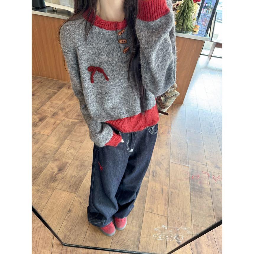 Henley Two Tone Bow Sweater Product Image
