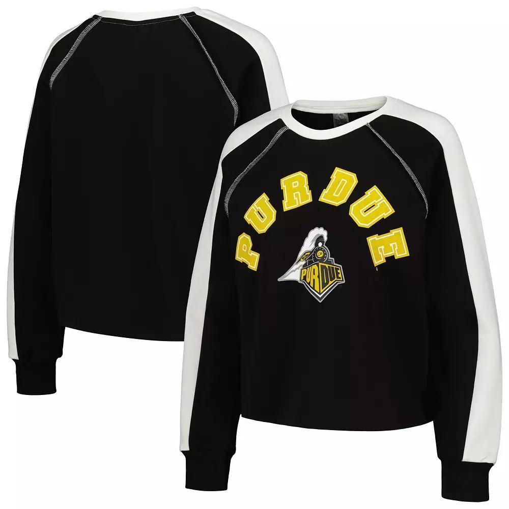 Women's Gameday Couture Black Purdue Boilermakers Blindside Raglan��Cropped Pullover Sweatshirt, Size: Small Product Image